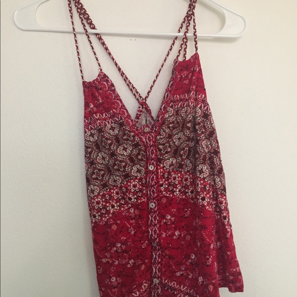 Red button down tank